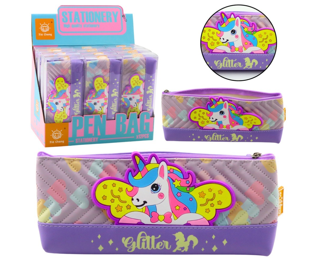 Ükssarviku pinal lilla – maagiline koolikaaslane, mis on täis värvikaid detaile ja lõbusa disainiga.