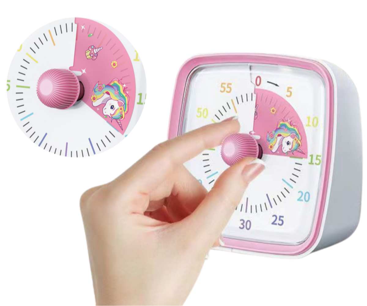 Äratus- ja valgusfunktsiooniga taimer Ükssarvikuga - Käsitsi reguleerimine Kasutaja reguleerib Äratus- ja valgusfunktsiooniga taimerit Ükssarvikuga, käsitsi nuppu keerates.