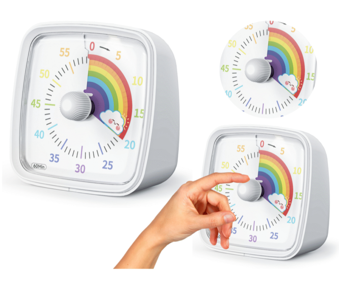 Äratus- ja valgusfunktsiooniga taimer Vikerkaare, roosa ja sinise tooni kaunistustega