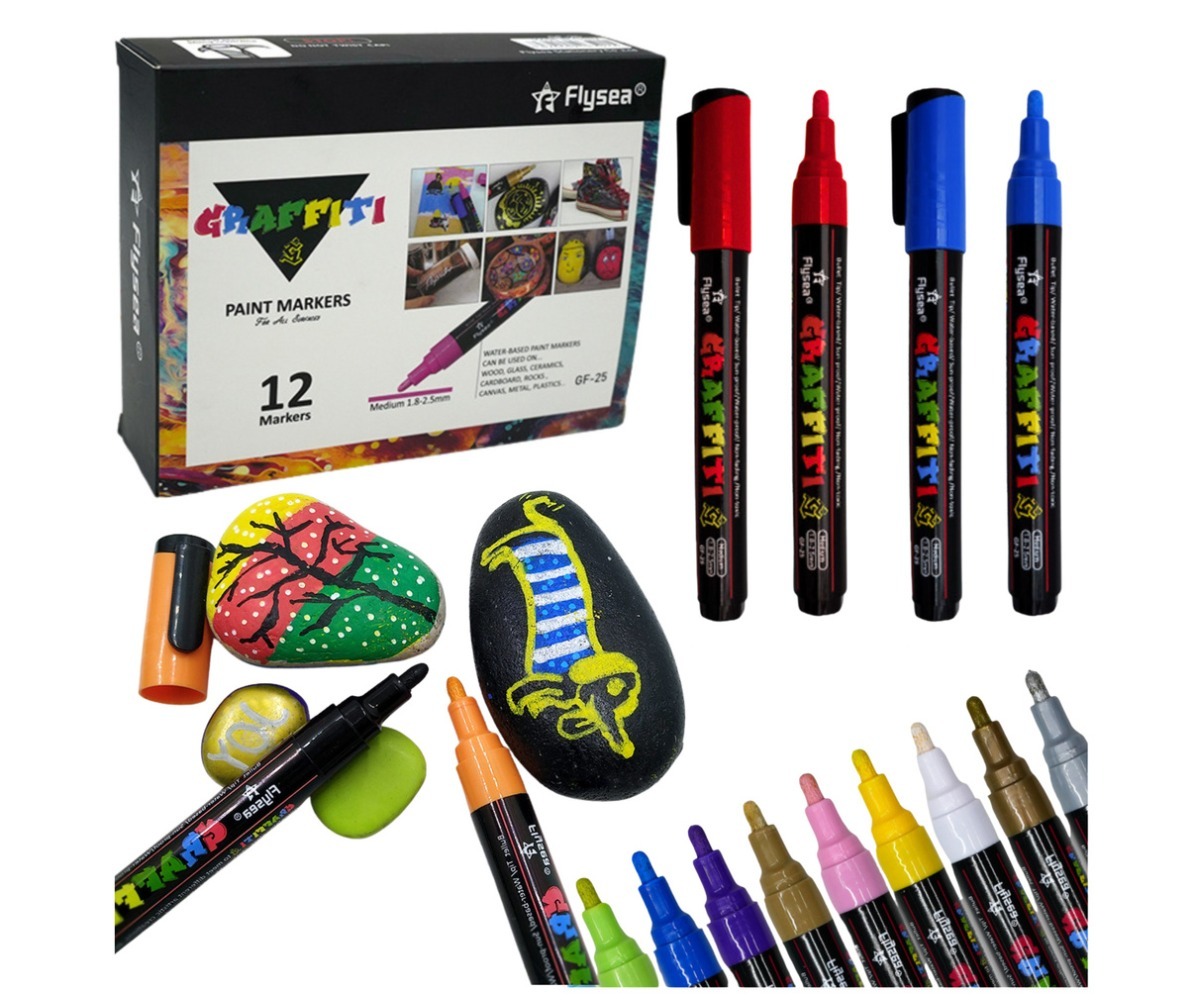 Akrüülmarkerite komplekt 12 tk – loovuseks igale pinnale, markerid ja maalitud kivid