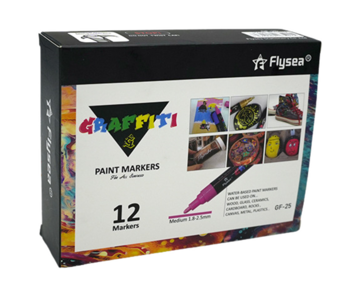 Akrüülmarkerite pakend 12 tk – loovuseks igale pinnale, veepõhised markerid