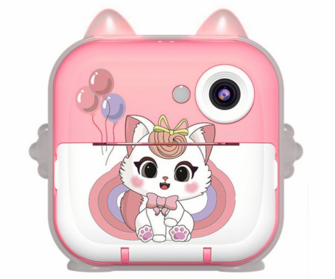 Laste kiirkaamera roosa kass, rõõmsa disainiga, ideaalne lastele. 4-ühes funktsioonidega.