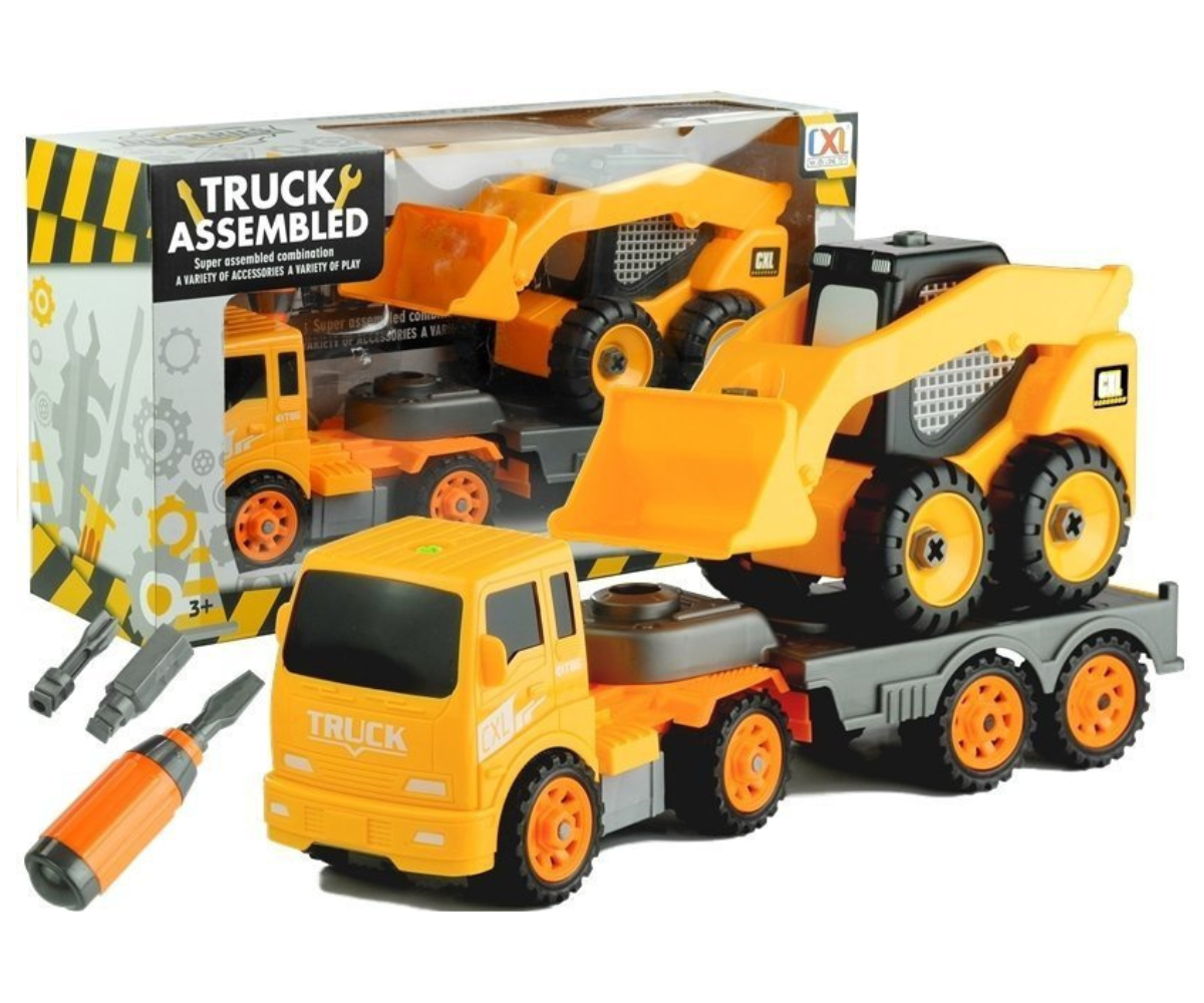 Ehitusautode komplekt – ekskavaator ja haagisega mänguauto lastele