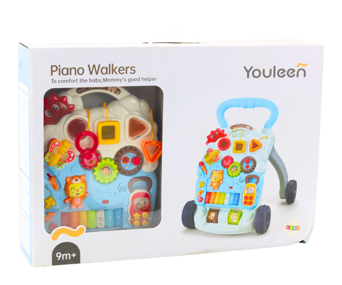 Beebi esimeste sammude interaktiivne käimistugi rataste ja helidega