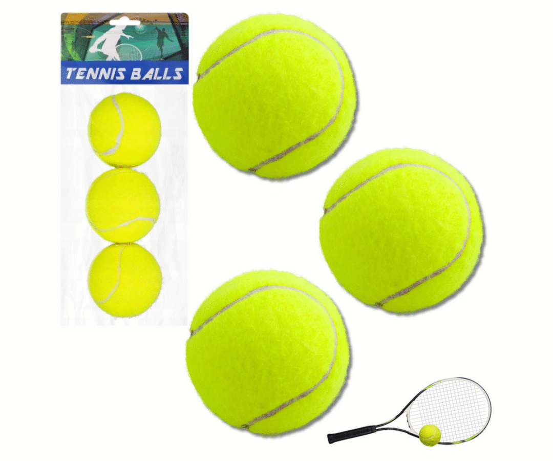 Klassikalised kollased tennispallid kolmest pallist koosnevas komplektis