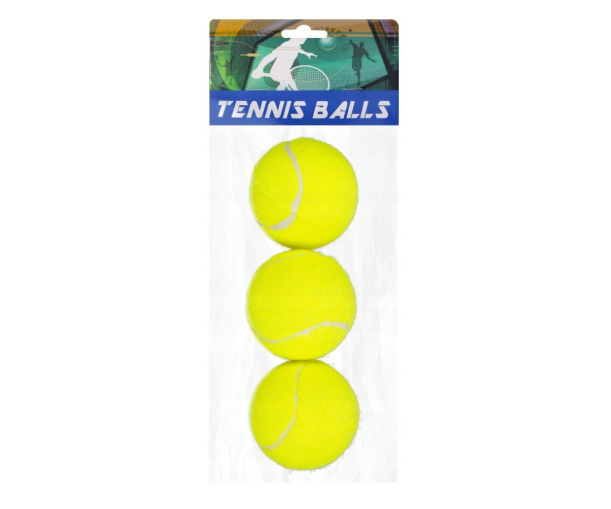Kolmest kollasest pallist koosnev tennispallide komplekt pakendis