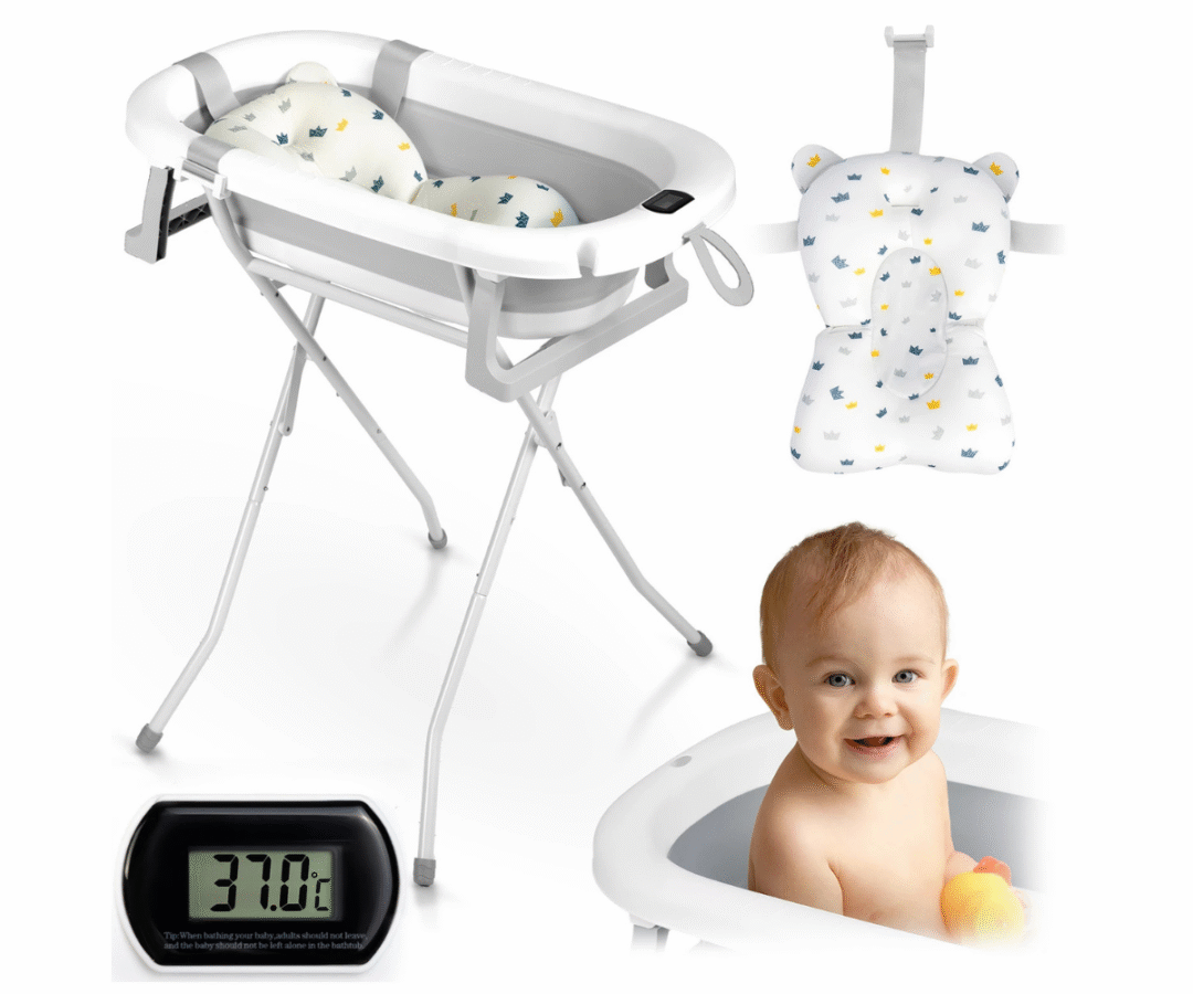 Kokkupandav beebivann termomeetriga Ricokids RK-287 valge-hall toonis