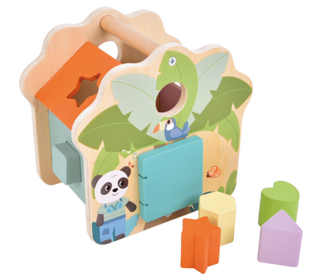 Kujundikast Jungle Friends koos värviliste puidust klotsidega