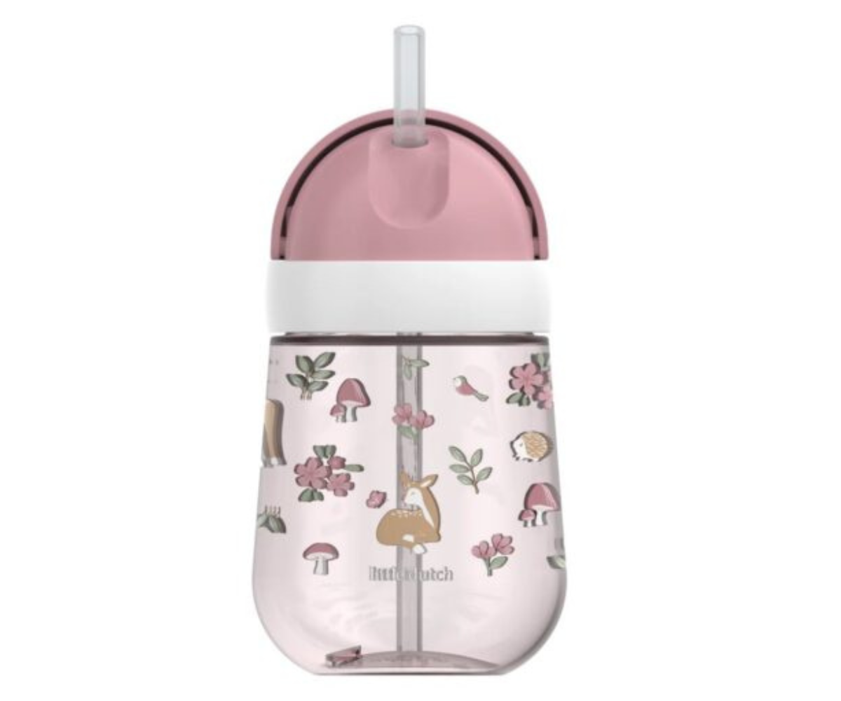 Little Dutch Fairy Garden laste joogitops kõrrega 300 ml roosas toonis liblikate ja lillede mustriga
