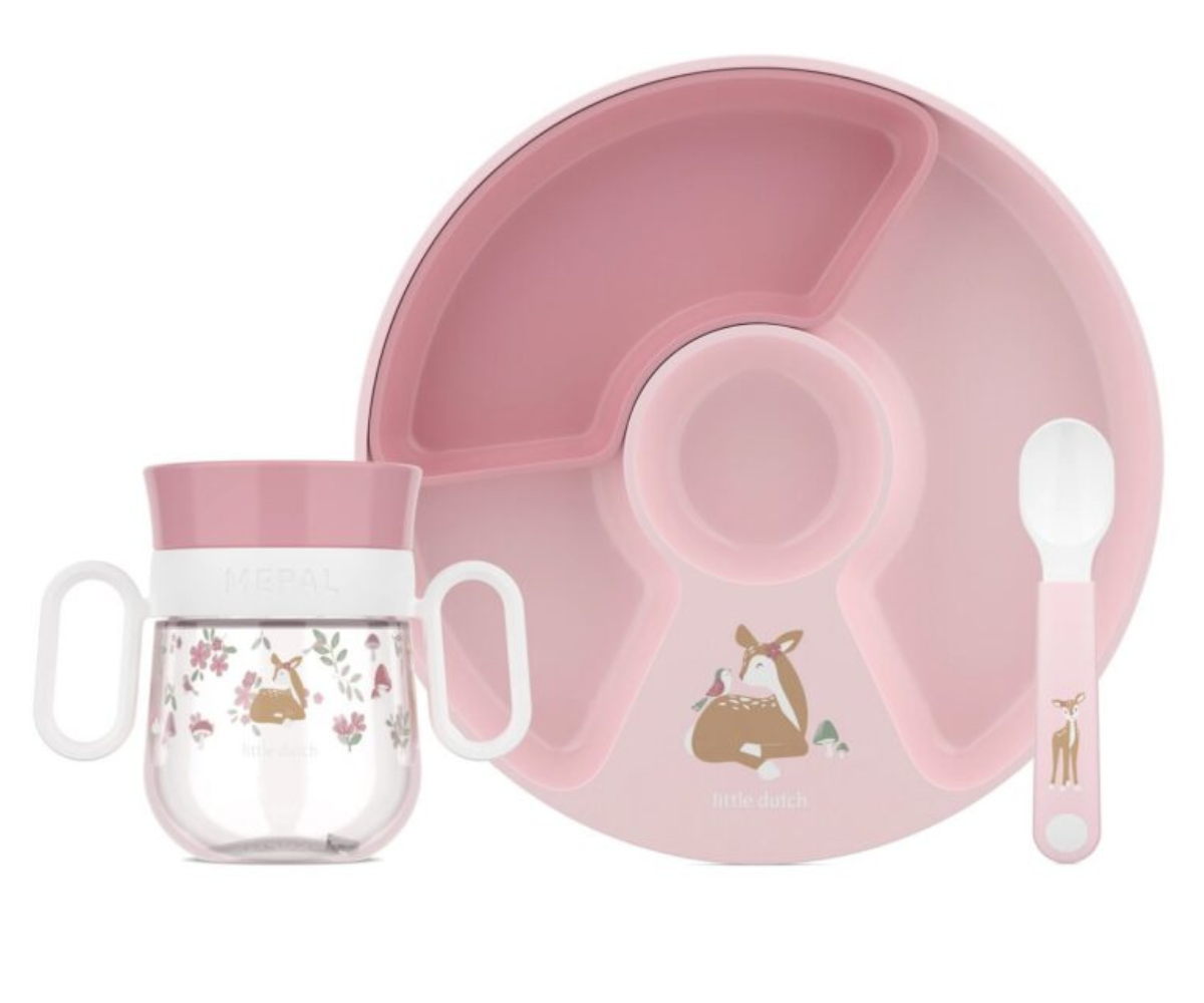 Little Dutch Fairy Garden 3-osaline laste sööginõude komplekt haldjate ja lillede kujundusega