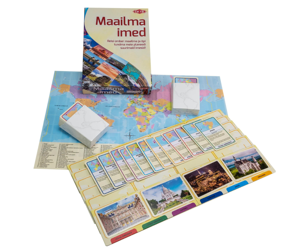 Tactic Maailma imed mängukaardid kuuest maailmajaost ja mängulauad laual