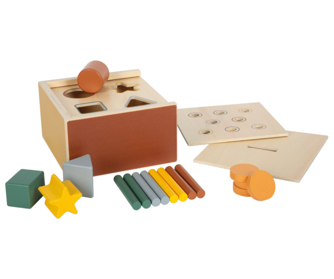 Montessori kujundimäng puidust kastiga ja vahetatavate kaantega