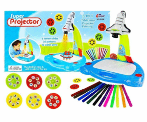 Projektoriga joonistuskomplekt lastele lennuki kujul – arendav kunstitarvete komplekt