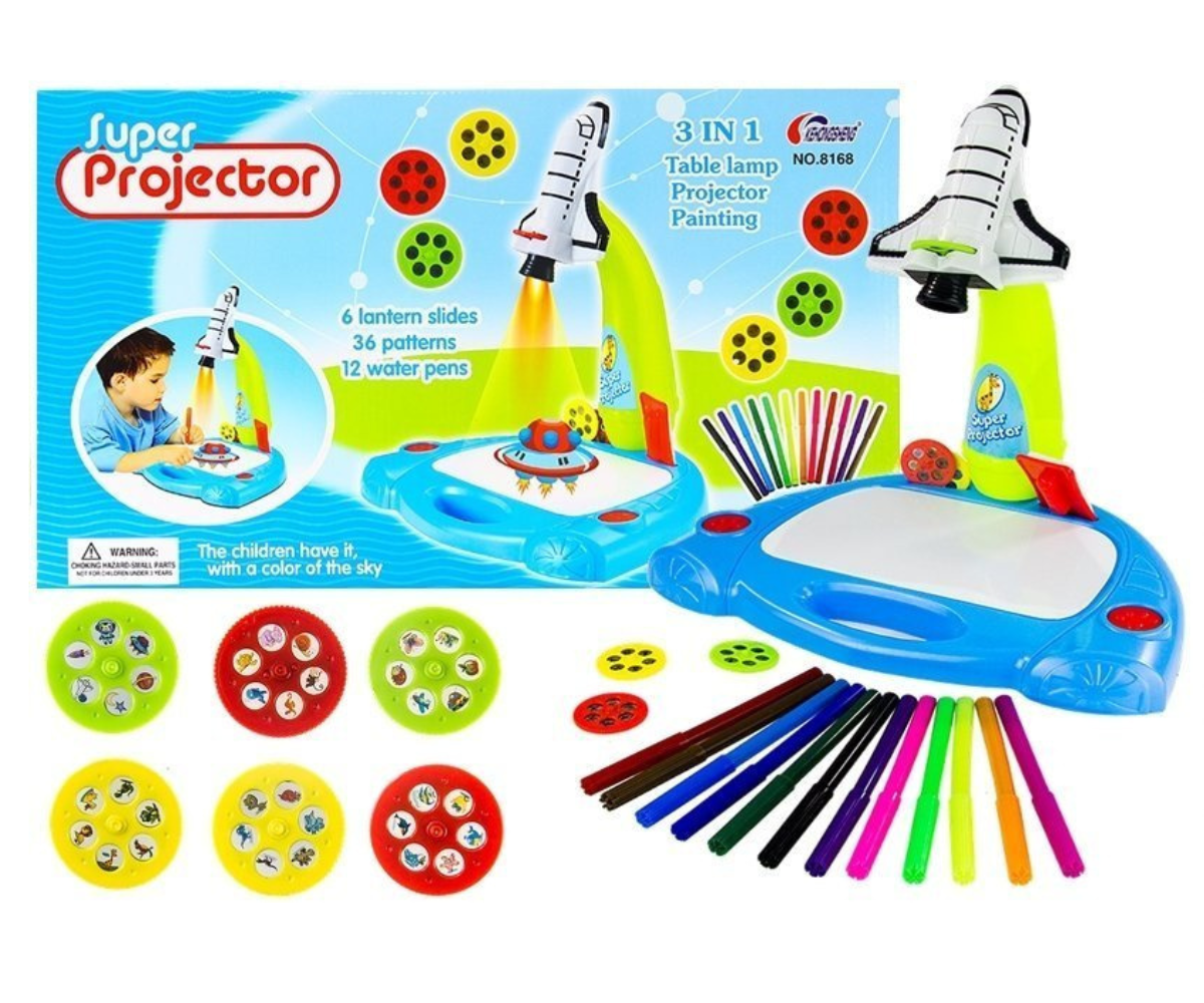 Projektoriga joonistuskomplekt lastele lennuki kujul – arendav kunstitarvete komplekt