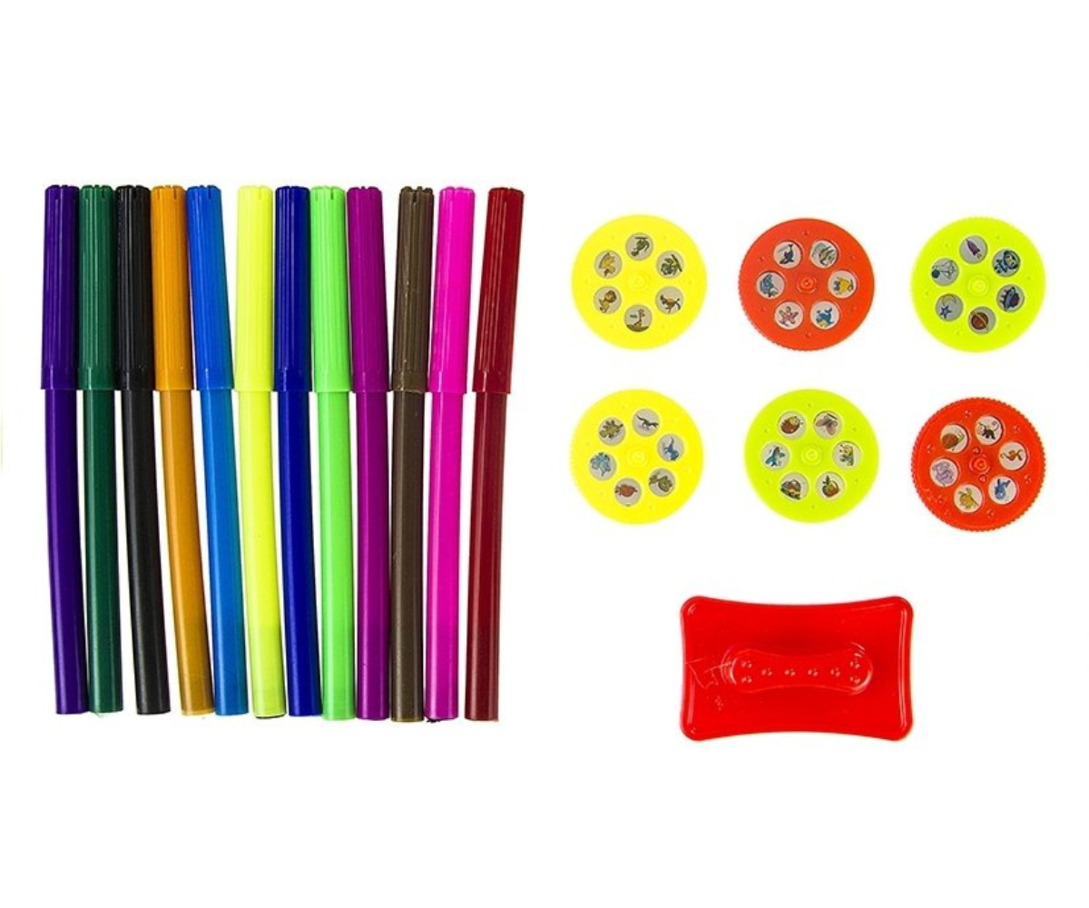 Laste joonistusprojektor koos 6 slaidketta ja 12 pliiatsiga