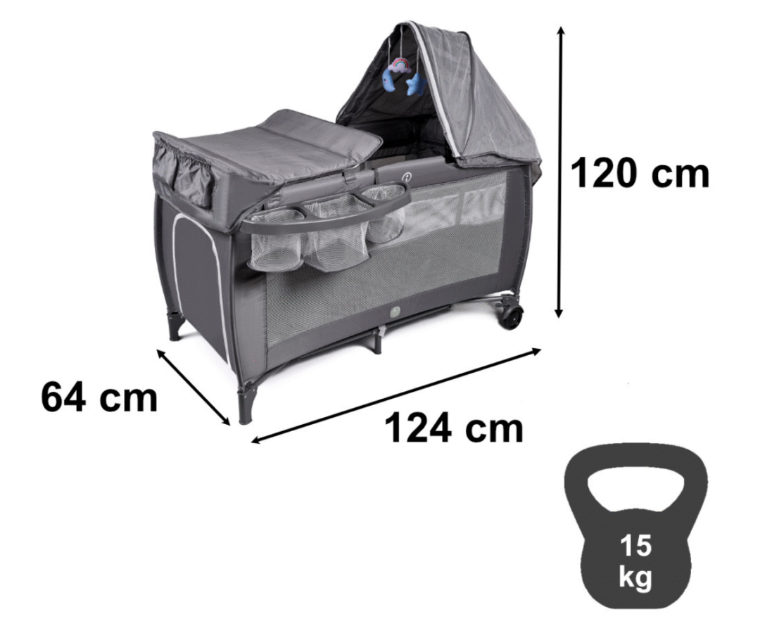 Kokkupandav reisivoodi beebile kahe tasemega magamispinnaga
