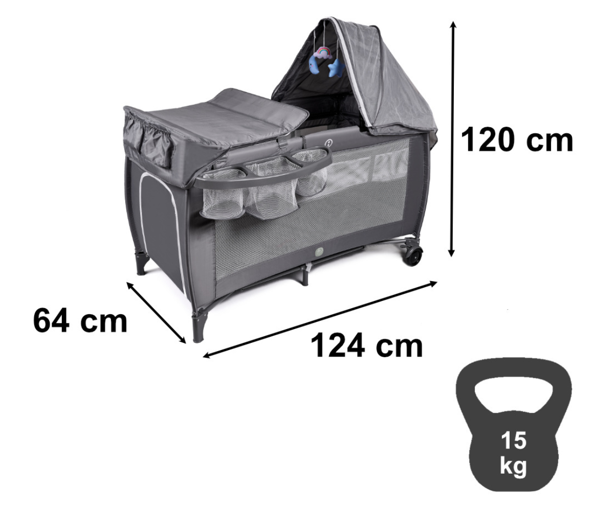 Kokkupandav reisivoodi beebile kahe tasemega magamispinnaga