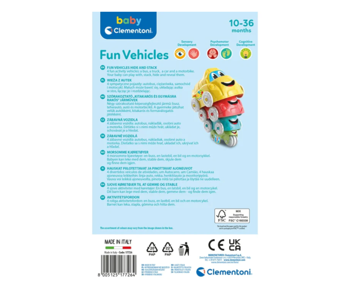 Clementoni arendav komplekt 4 sõidukiga – auto, buss, veoauto ja mootorratas