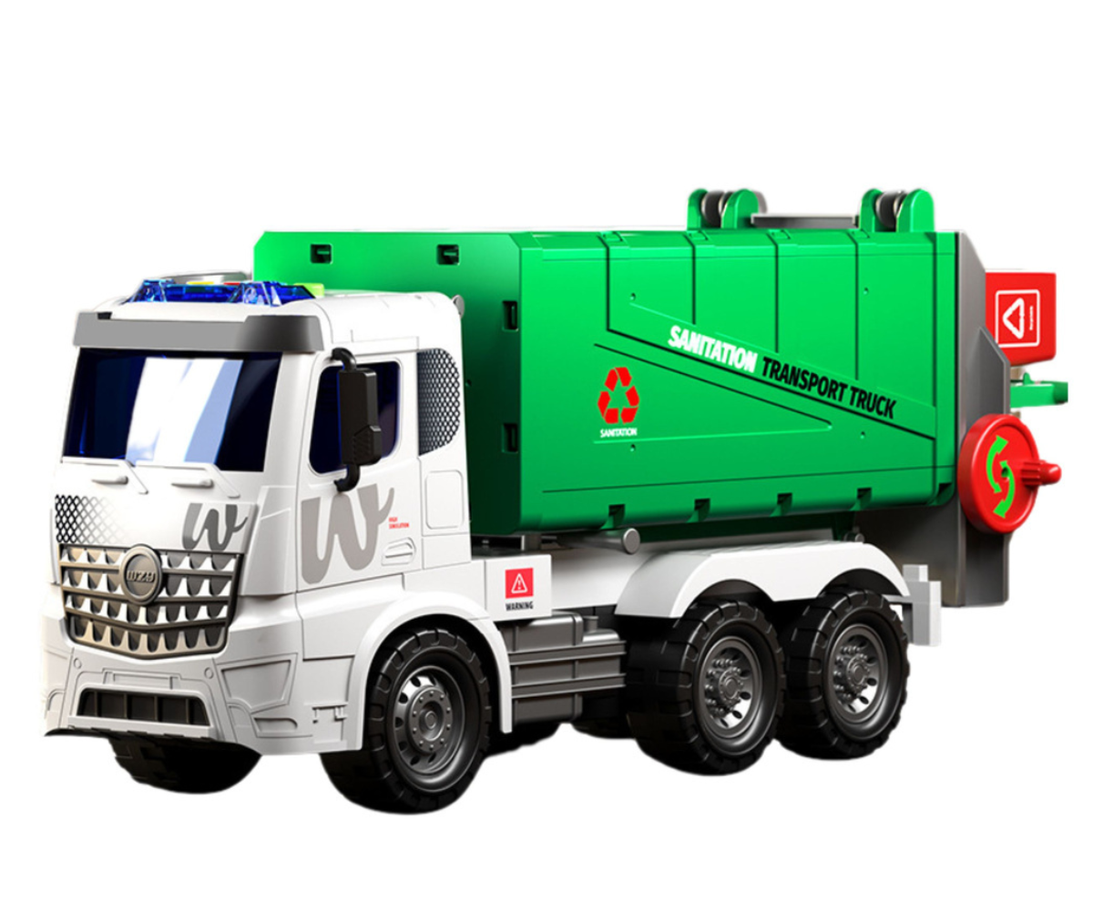 Realistlik mänguauto prügivedu lastele liikuva konteineriga