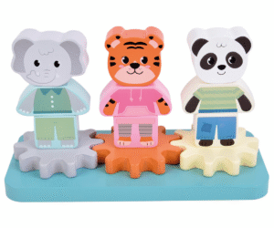 Jungle Friends virnastamismäng hammasratastega ja kolme loomaga