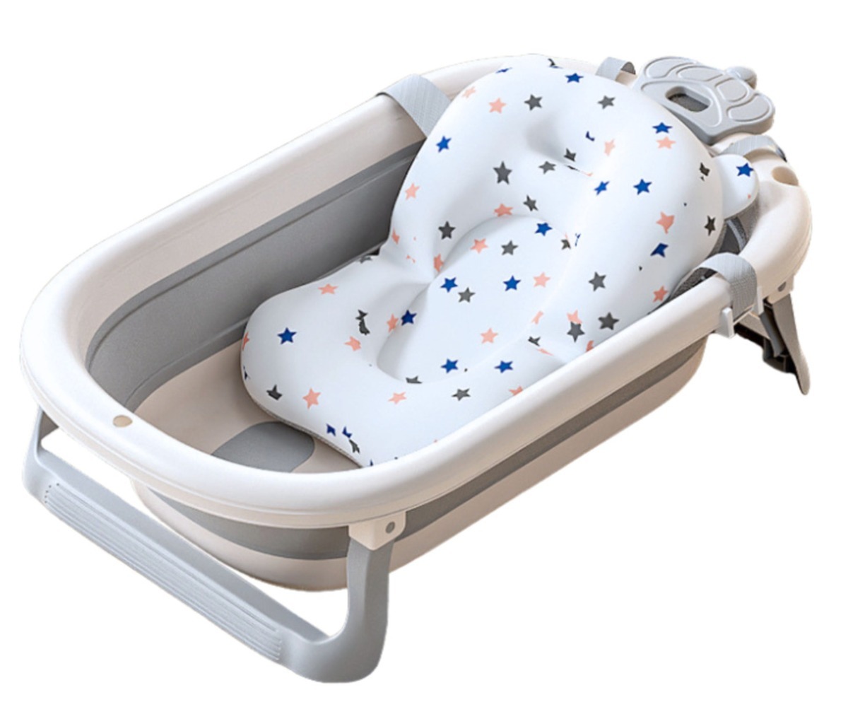 Kokkupandav beebivann madratsi ja termomeetriga koos kaunistustaudiga, mugav beebide hoolduseks.