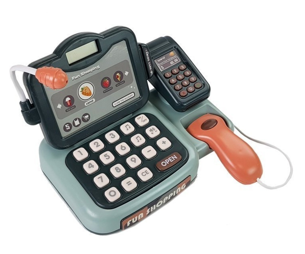 Laste mängukassa mikrofoniga – heli ja terminaliga, funktsionaalne mängukassa