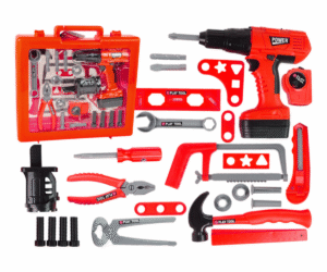 Laste tööriistakomplekt – akutrell, haamer ja saag (27 osa) koos erinevate tööriistadega.