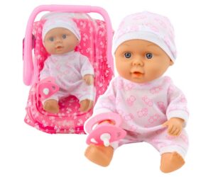 Beebinukk 20cm kandekorvis – väikestele hoolitsejatele, roosa korviga ja lutiga.