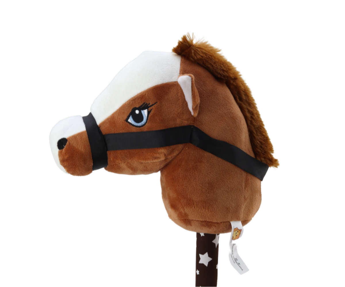 Pehmest plüüsist kepphobune heliefektidega – tumepruun, detailne hobuse pea