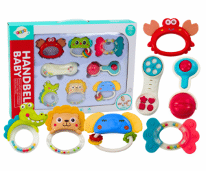 8-osaline Beebimänguasjade komplekt, sisaldab mitmekesiseid närimisrõngaid lastele.