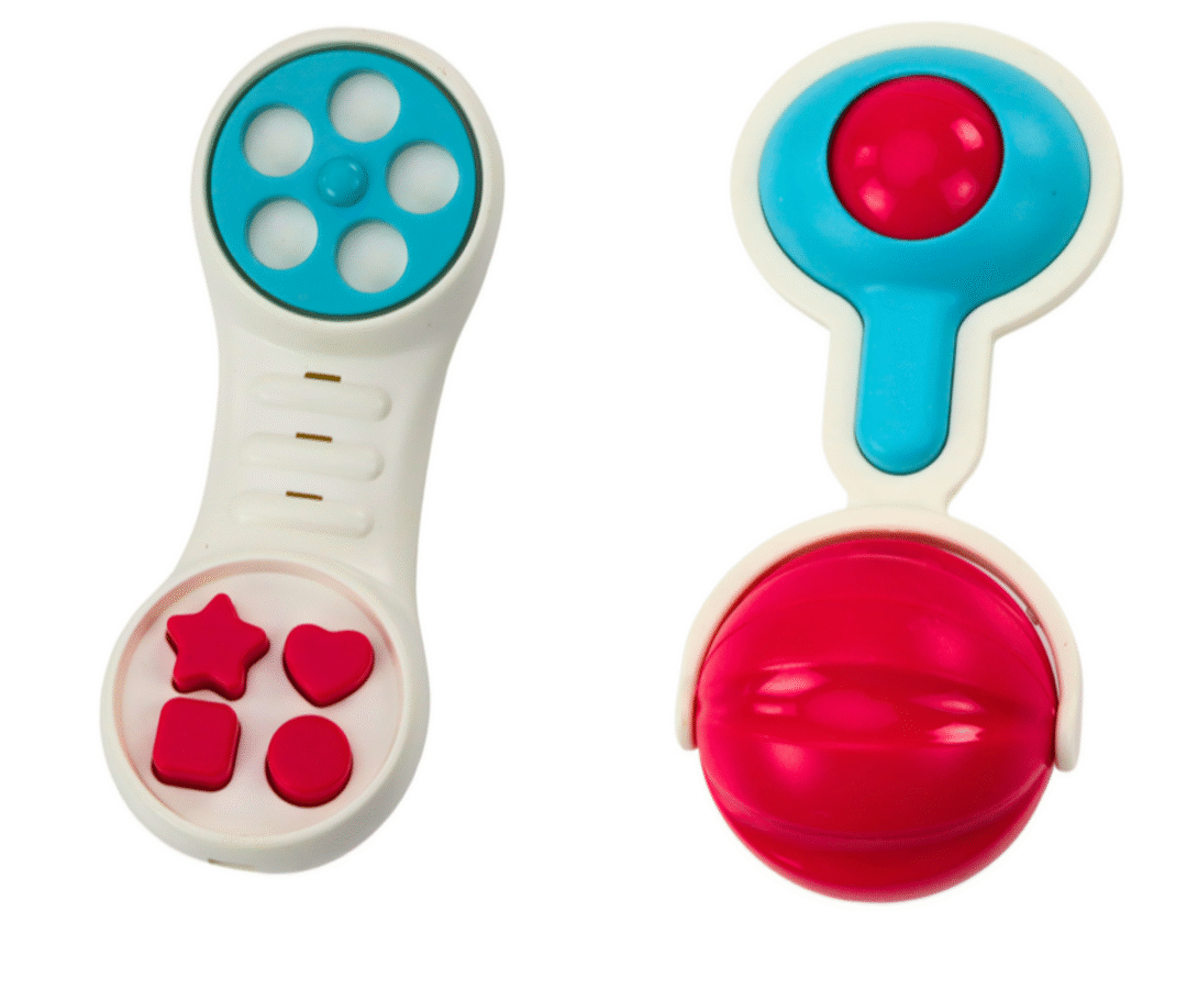 Beebimänguasjade komplekti 8 osa, sealhulgas helmed ja nuppude mänguasjad.