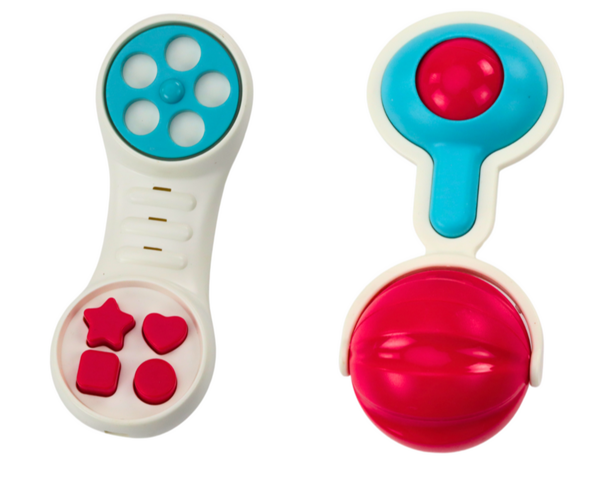 Beebimänguasjade komplekti 8 osa, sealhulgas helmed ja nuppude mänguasjad.