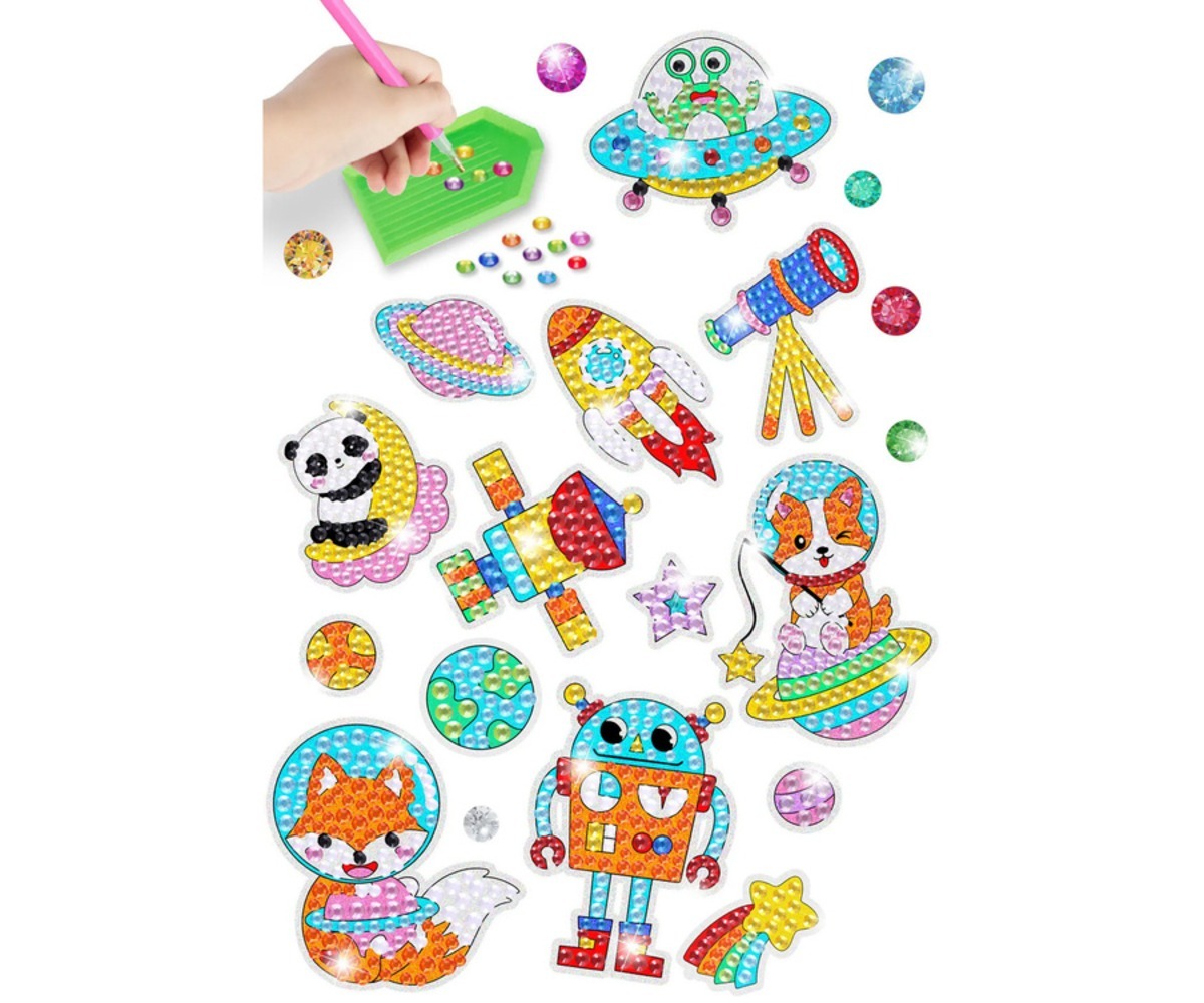 Teemantmosaiigi kleebiste komplekt – Kosmos ja astronaudid - Lastele mõeldud kleebised koos kosmoseelementidega