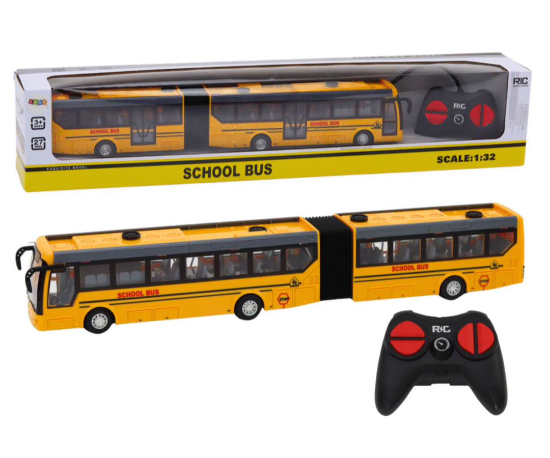 Puldiga juhitav liigendiga koolibuss 37cm – kollane, pakendis, eespool juhtpult