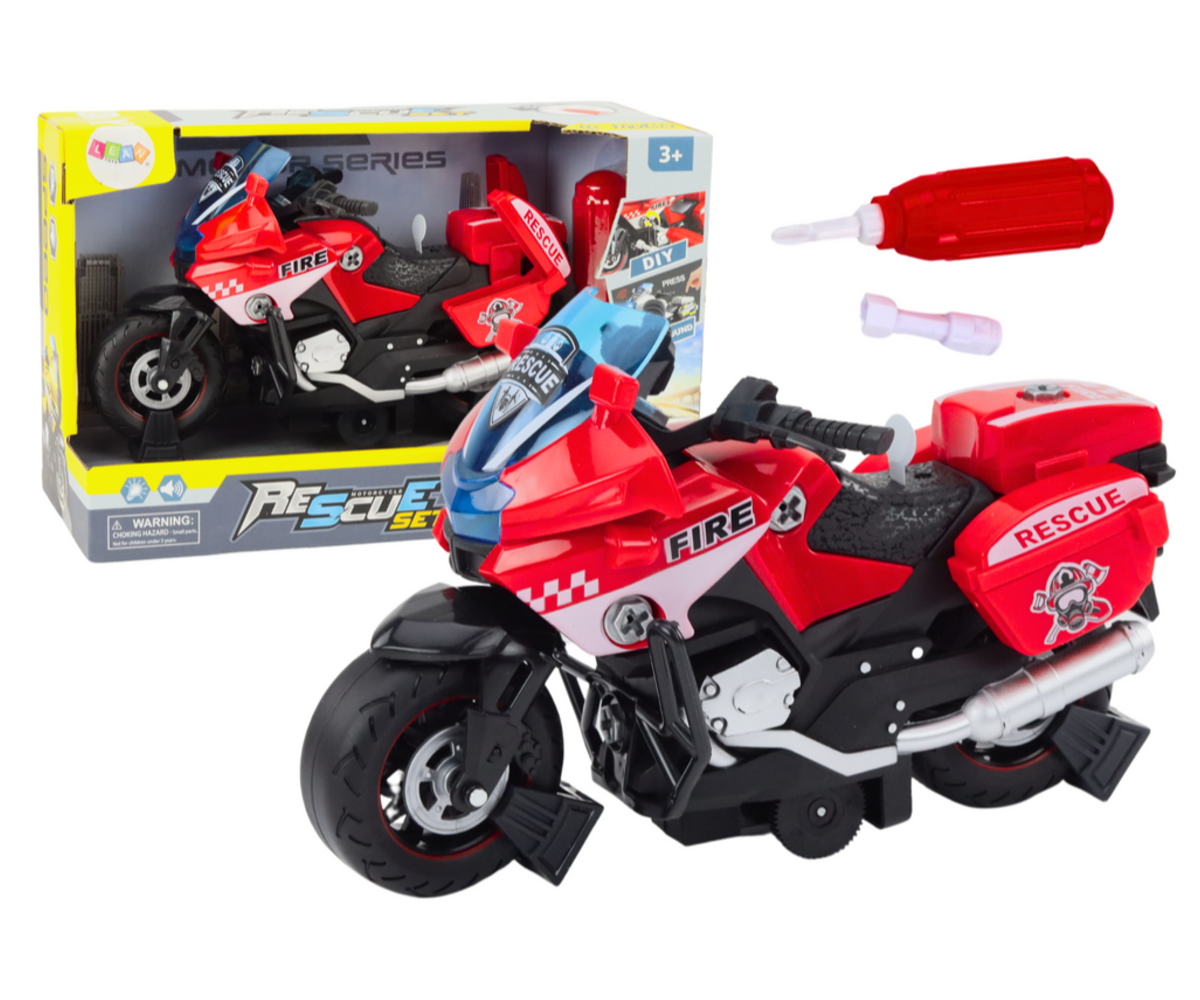 Päästemootorratas DIY tulede ja heliefektidega – punane koos pakendiga