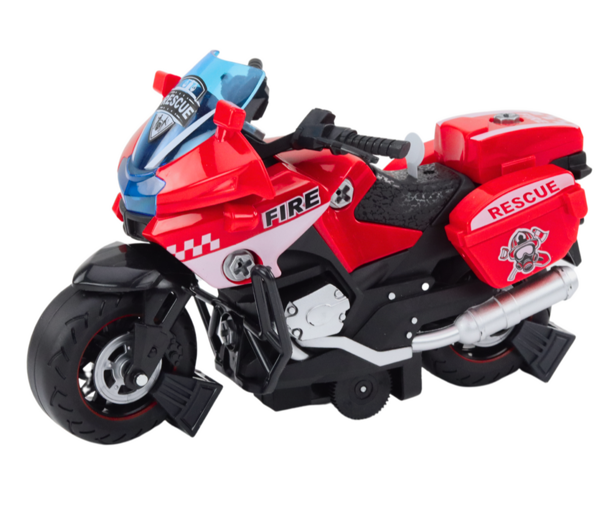 Päästemootorratas DIY tulede ja heliefektidega – punane, detailne vaade