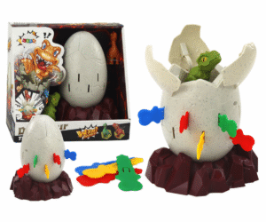 Osavusmäng Dinosaurus – munast välja, komplekt koos dinosauruse ja munaga, mis on avatud.