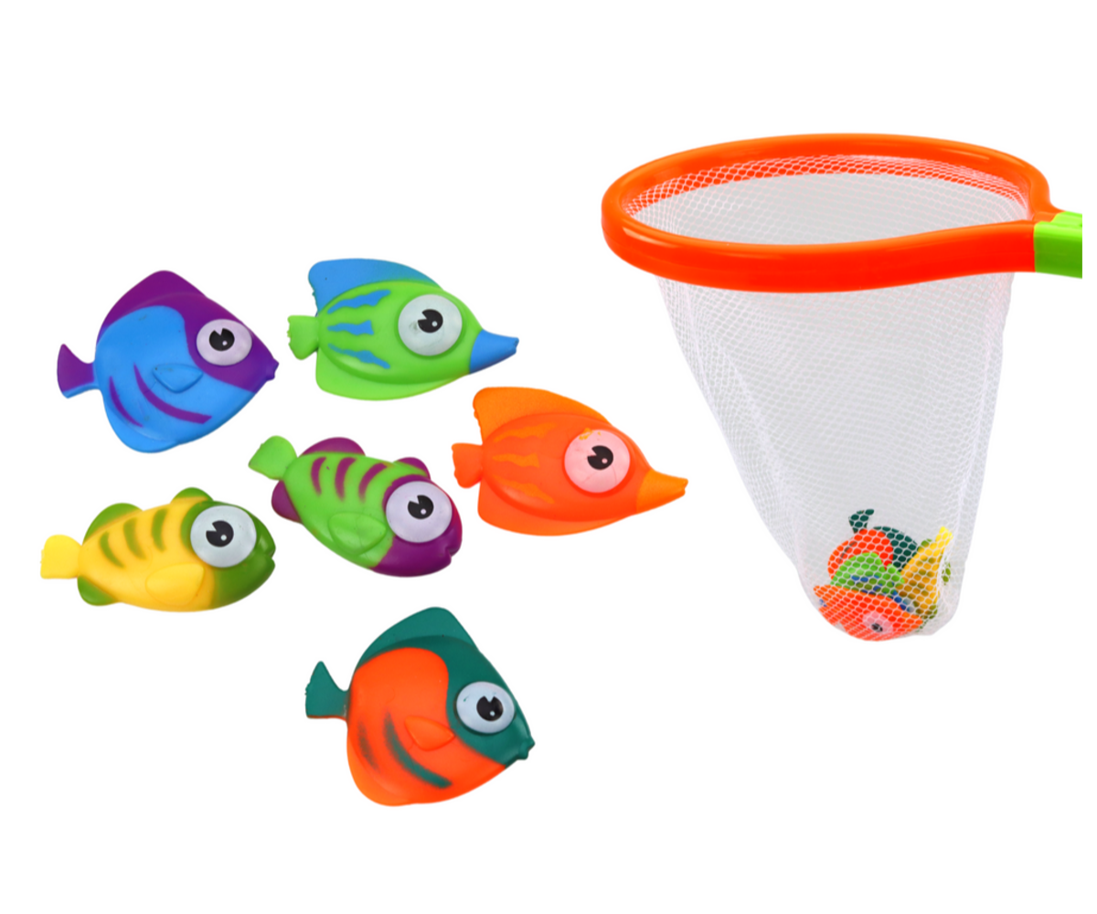 Vannimänguasi – kalapüügi komplekt 6 osaline, värvilised mängukalad ja võrkpüügivahend