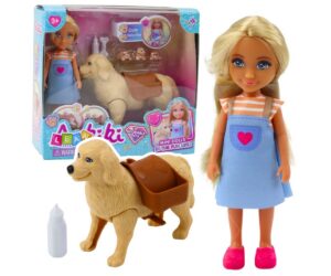 Mini nukk 13cm koos koera ja kutsikatega, kaasas mänguasi ja muud tarvikud