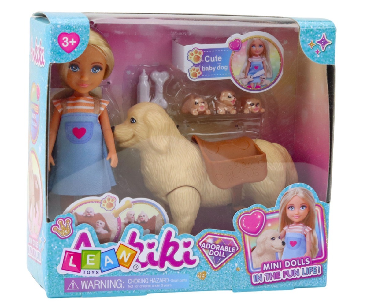 Mini nukk koos koera ja kutsikatega pakendis, ideaalne kingitus lastele