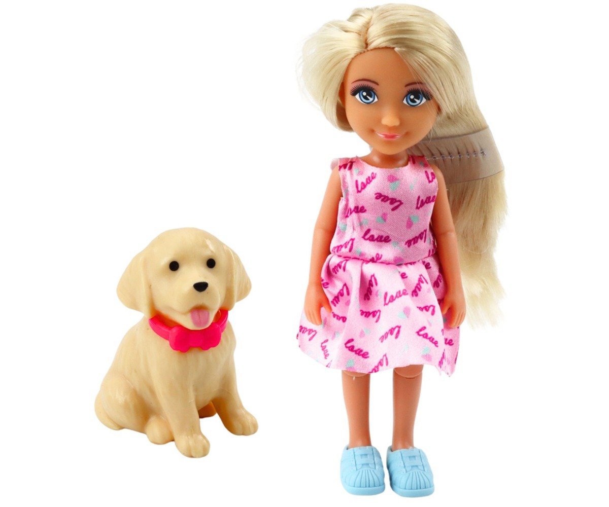 Ankiki nukk 13cm tõukerattal koeraga, seismas koera kõrval, armsad detailid.