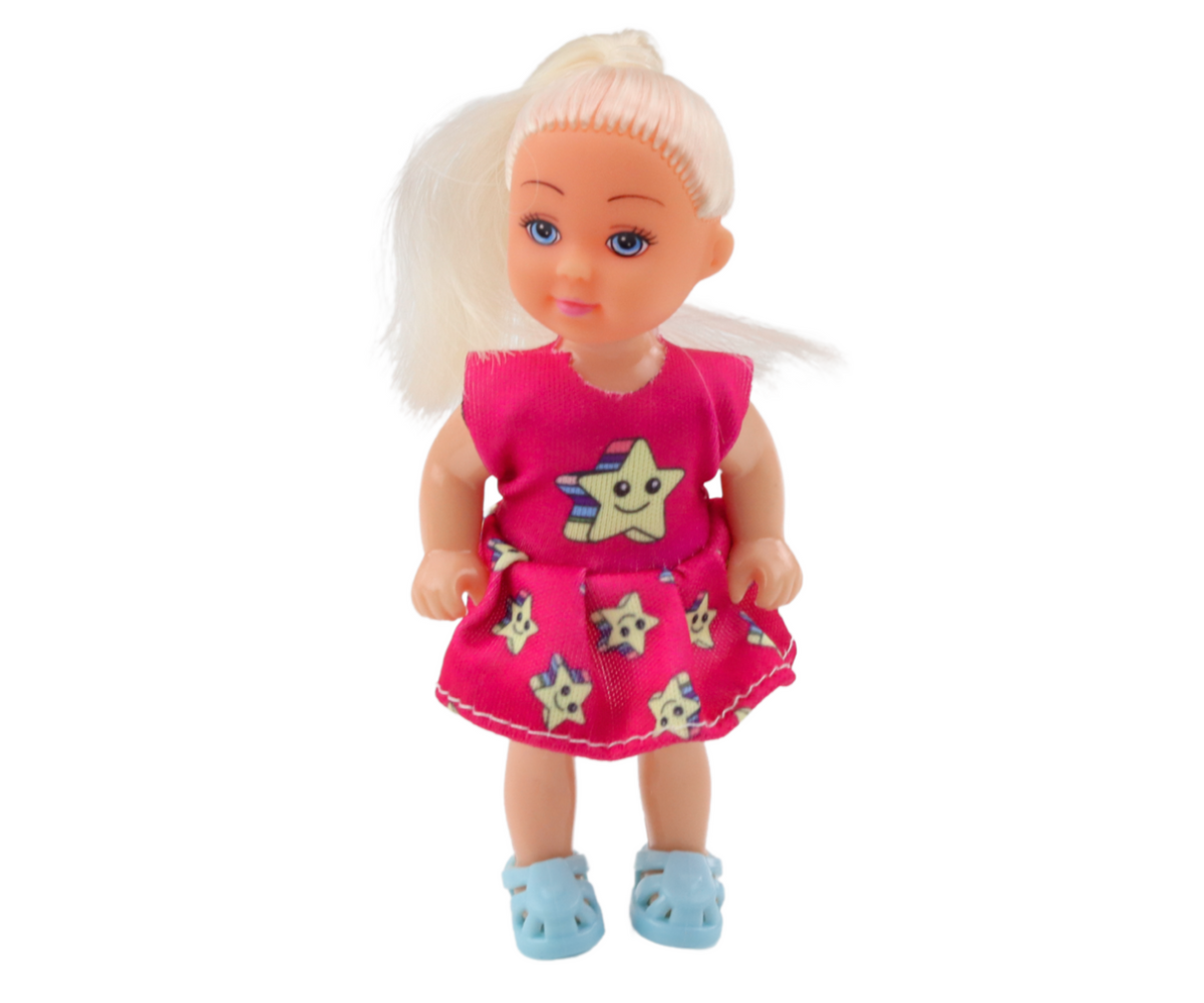 Tüdruk nukk Mini nukkude komplekt 3tk – 11cm punase kleidiga ja siniste kingadega