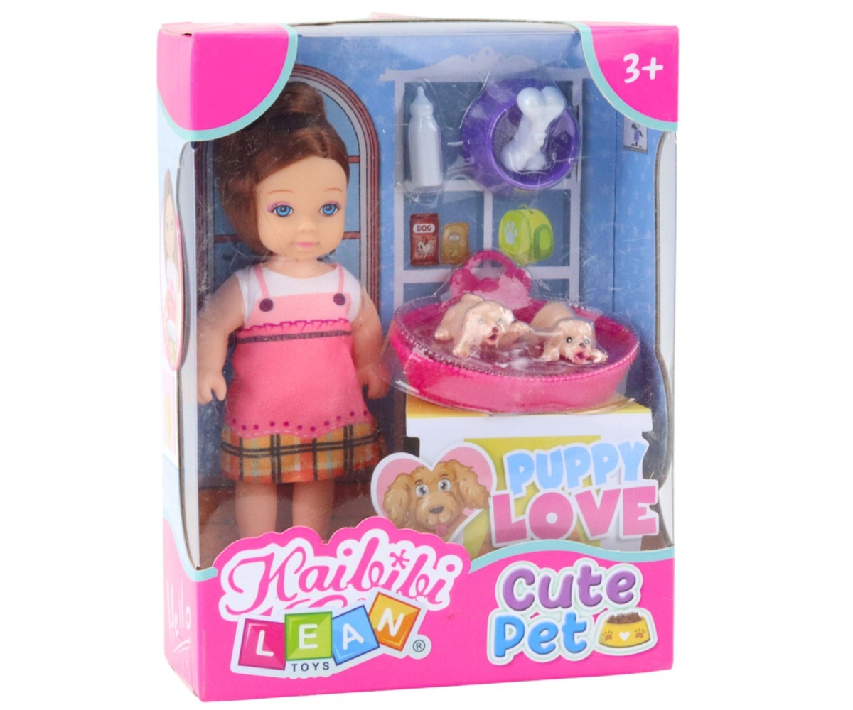 Mini nuku komplekt kahe kutsika, voodi ja söögitarvikutega, suletud pakendis