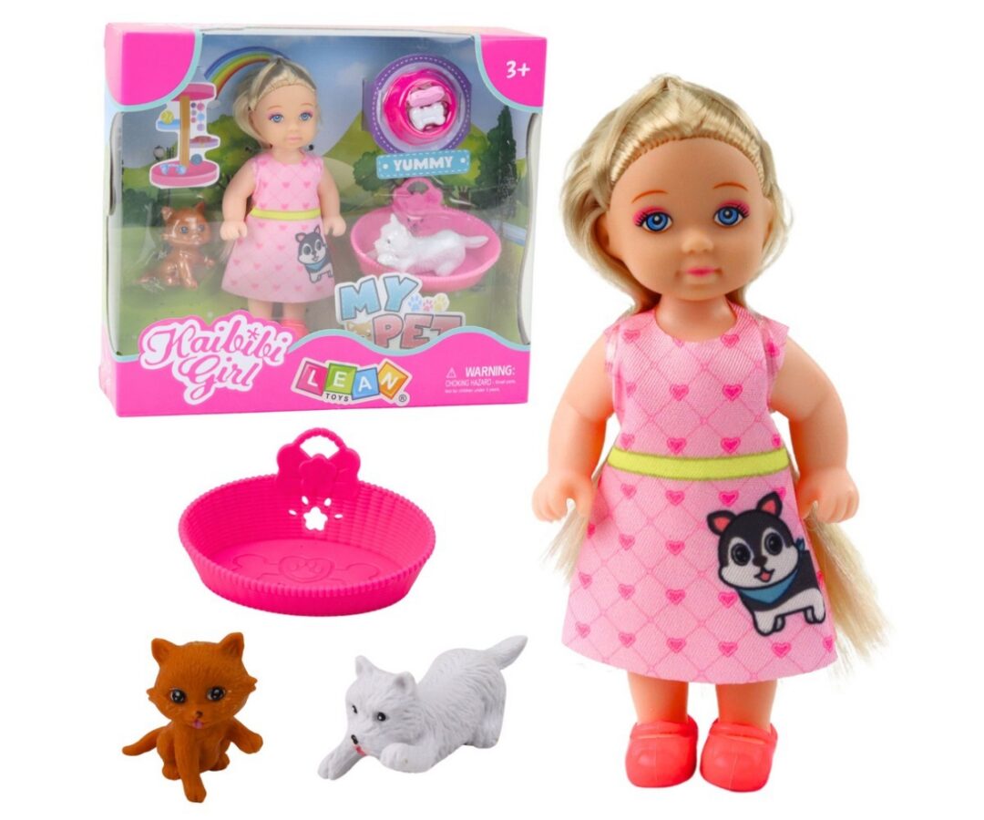 Mini nuku komplekt koer ja kassipoeg (tarvikutega) koos nuku ja loomadega