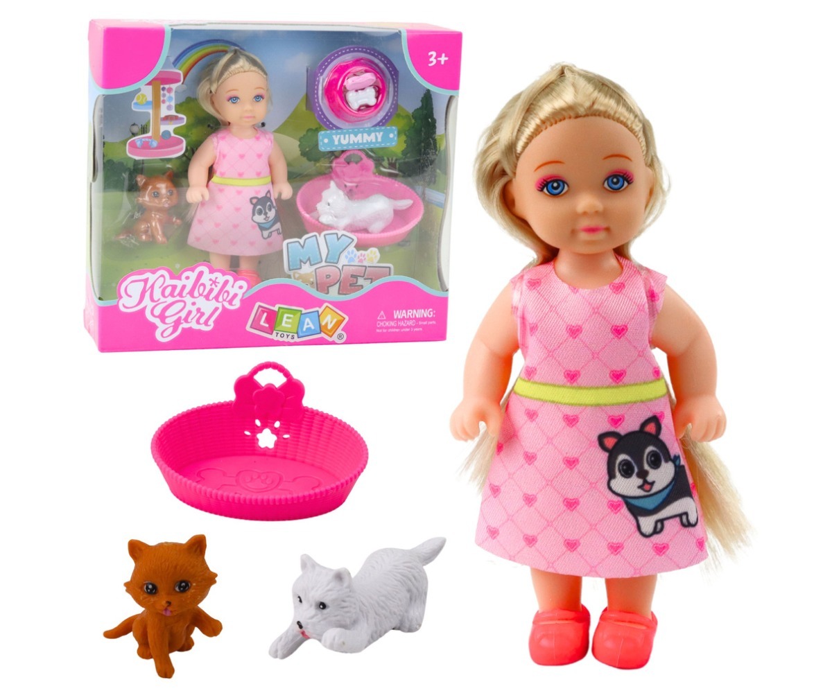 Mini nuku komplekt koer ja kassipoeg (tarvikutega) koos nuku ja loomadega