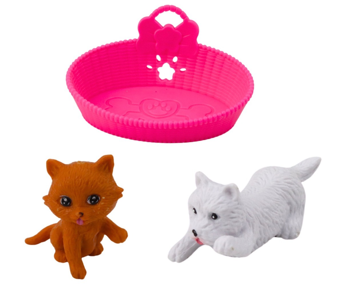 Mini nuku komplekt koer ja kassipoeg (tarvikutega) - kassipoeg ja koer koos toidunõudega