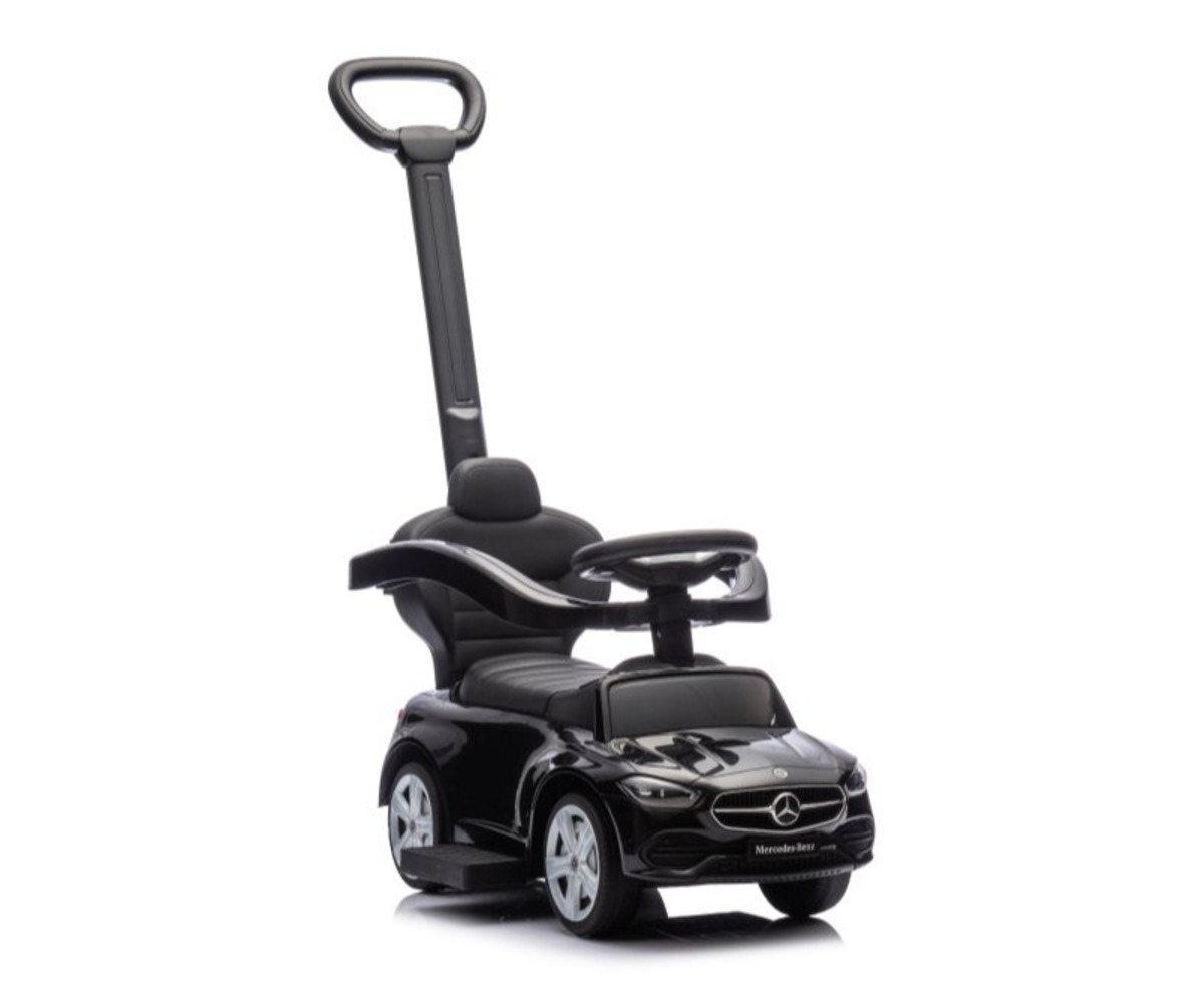 Must Mercedes 3in1 laste pealeistutav auto külgvaates.