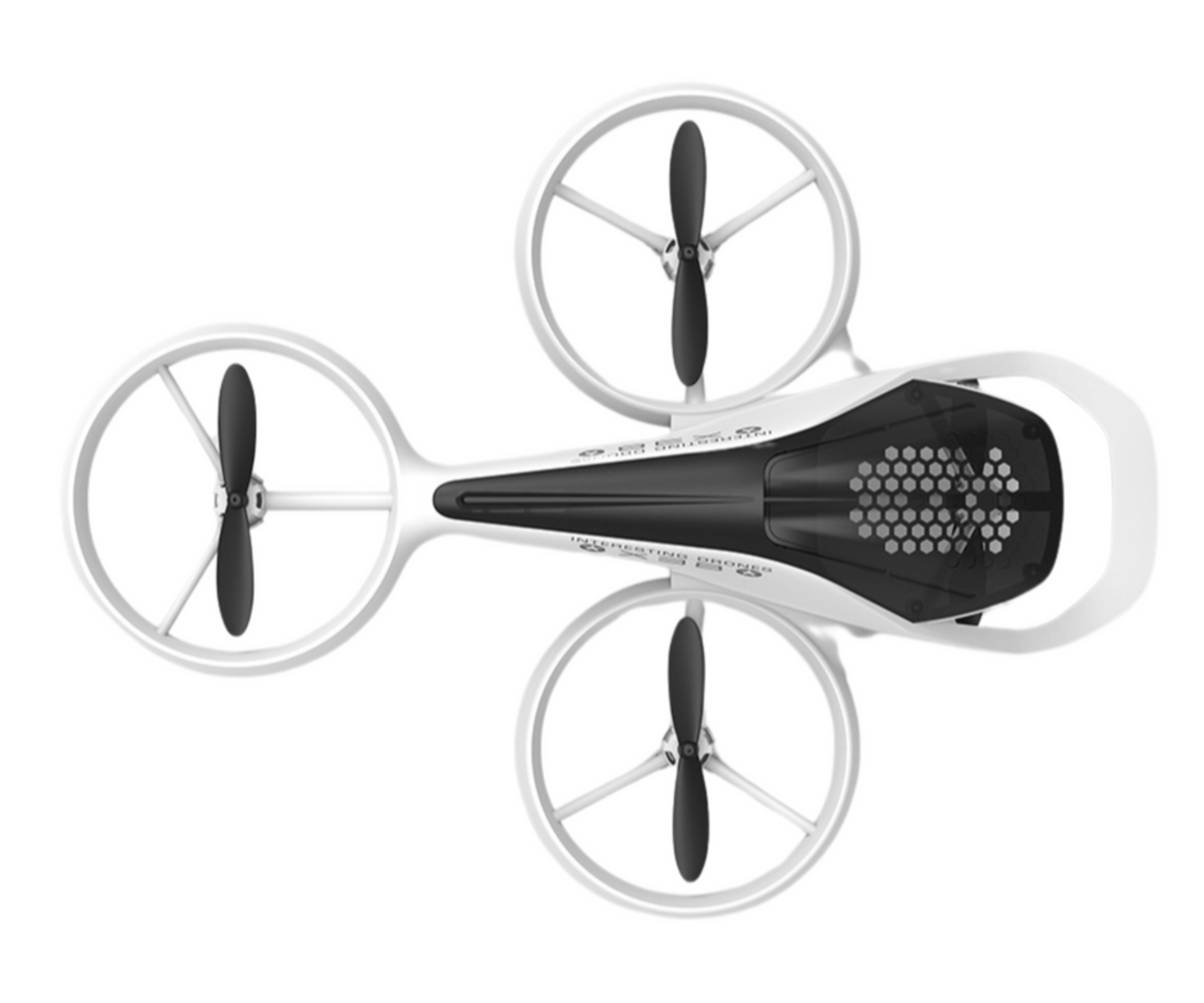 Droon SYMA X38 külgvaates, rõhutatud kompaktset suurust ja detaile.