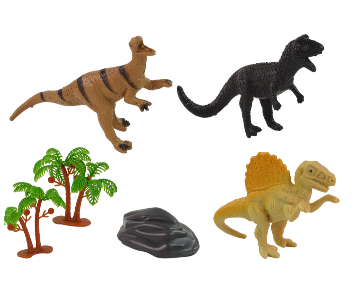 Dinosauruste torupakend läbipaistva kaanega ja värvilise etiketiga