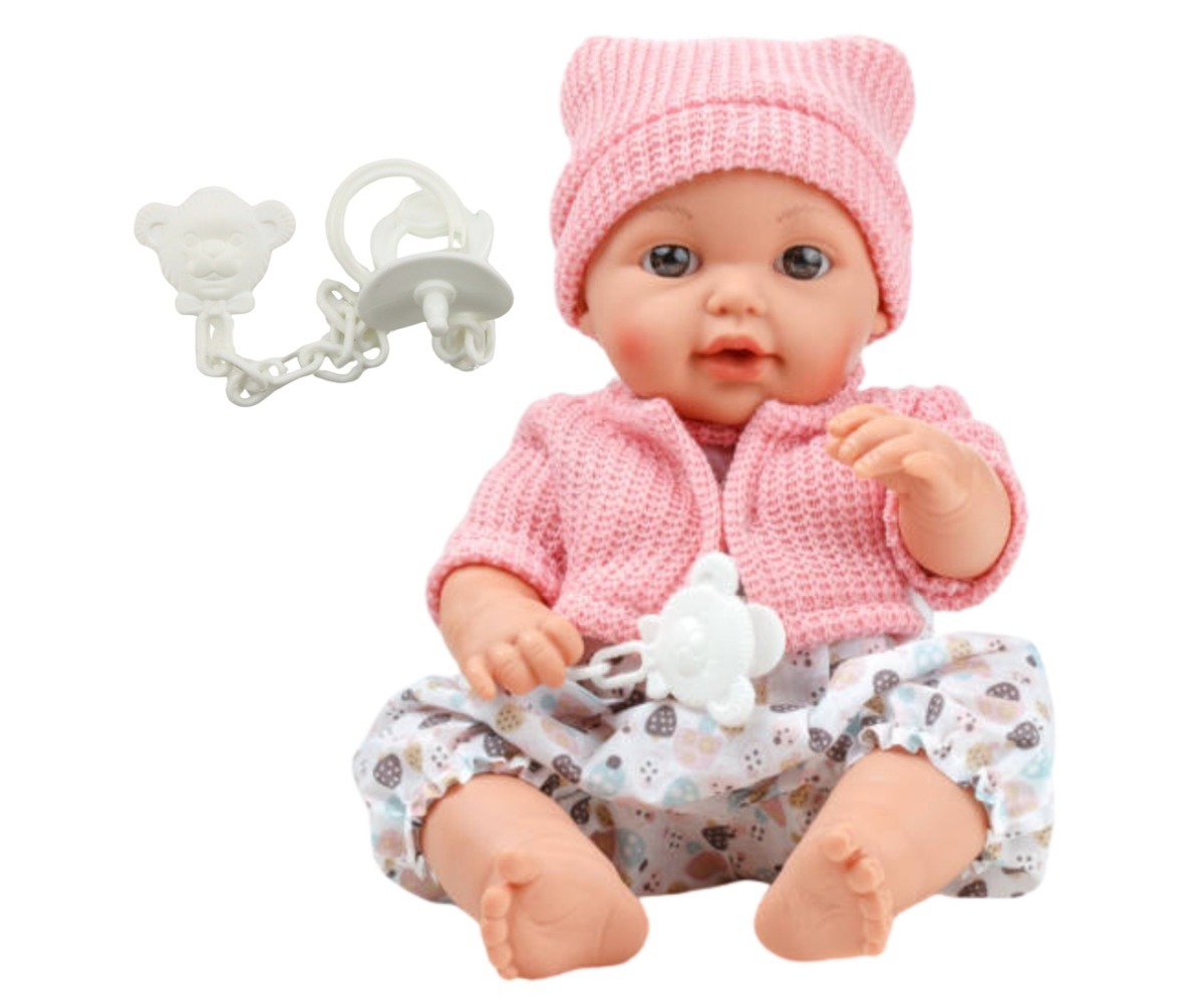 Beebinukk heliefektidega, käes roosa lutt ketiga.